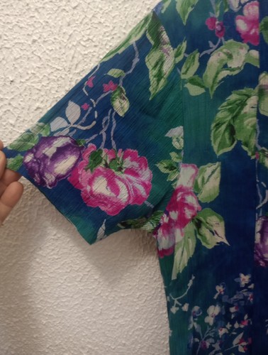 La Cera Vintage Maxikleid Blumen Knopfleiste Gr. M grün blau lila leicht - Bild 5 von 8