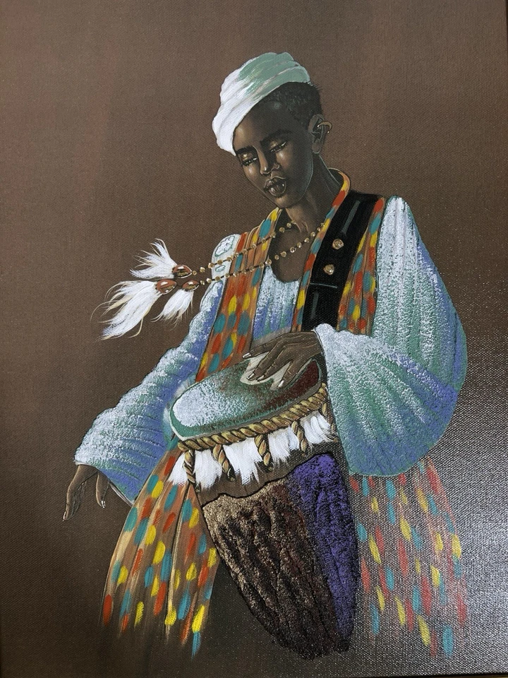 Elaine Dungill African Woman Drummer Litho Canvas VTG Personal Preference 16x12 - Image 3 of 4