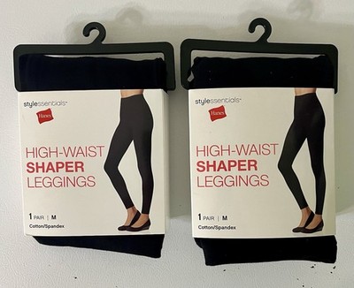 2 Pk Hanes Style Essentials Body Shaping Cotton Leggings For Women Black Medium 