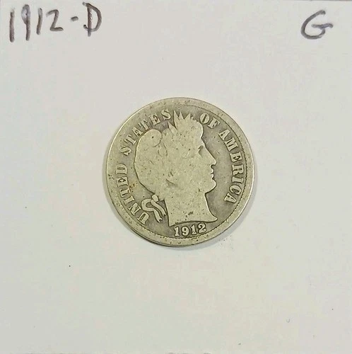 1912-D Barber Dime Good 90% Silver Philadelphia Mint