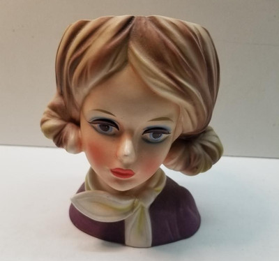 5.5'' Lady Head Vase Inarco Bisque Girl Vintage Stewardess? Beautiful