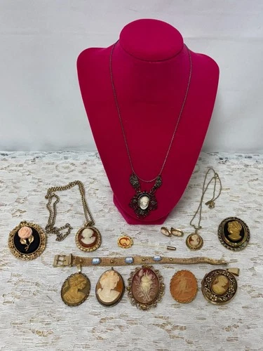 VTG Costume/Estate Jewelry Lot Cameos Pins Brooches Necklaces Pendants Locket