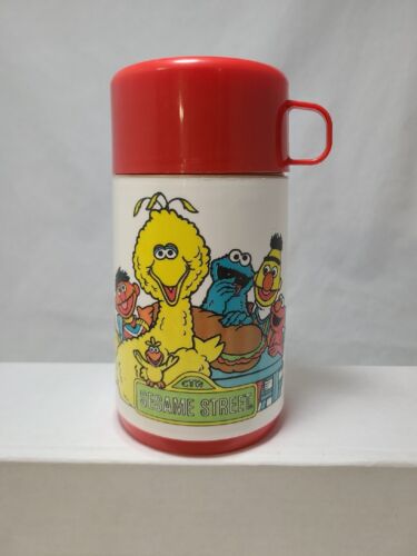 Vintage Aladdin Sesamstraße 8 Unzen Kunststoff Thermoskanne Rot Stopfen, Tasse