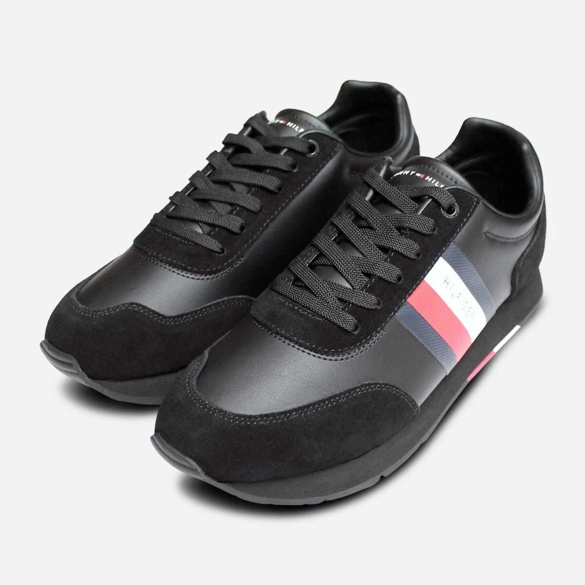 Oportuno Paja Astrolabio Tommy Hilfiger Corporate Black Leather Men's Sneakers | eBay