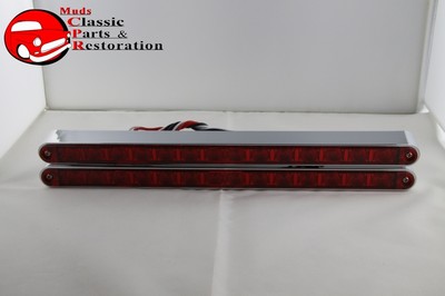 Chrome Bezel Red LED Stop Turn Tail Light Bars Custom Truck Hot Rat Rod 12''