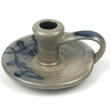 Rowe Pottery Works Stoneware Salt Glazed Chamberstick Candle Stick Holder 1989
