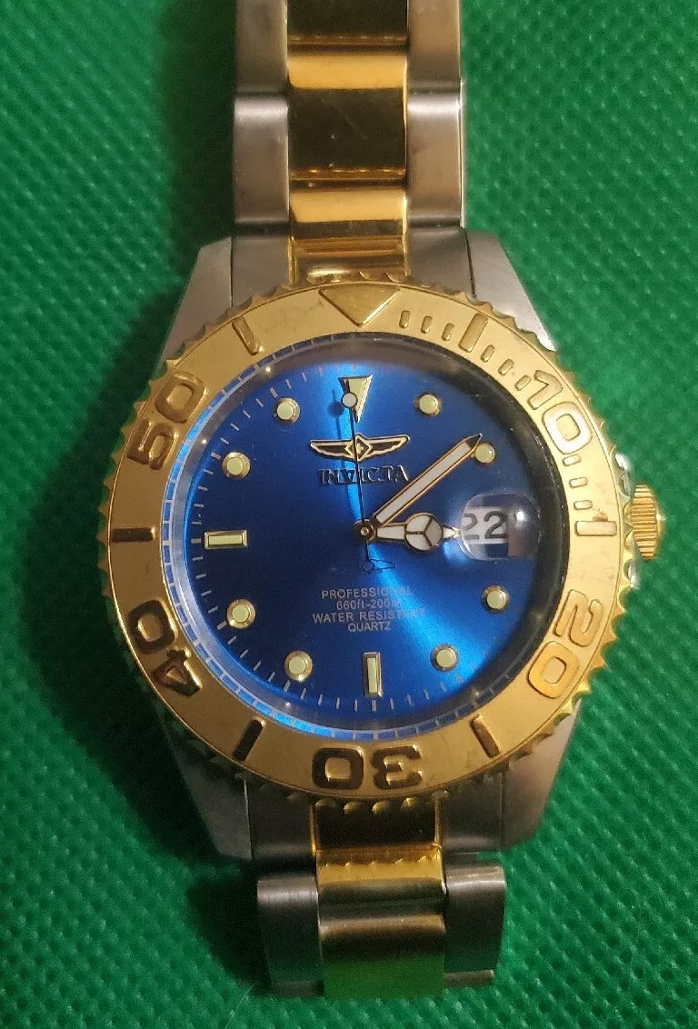Invicta 37mm Pro Diver Blue Dial 18K Gold Plated 2Tone SS Watch