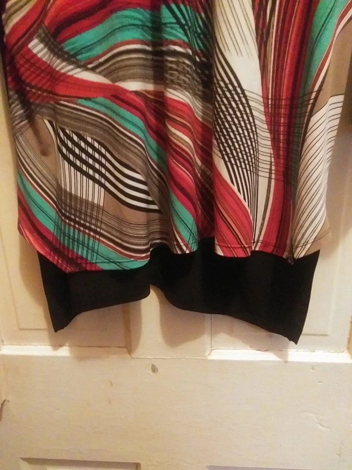 Cato Womans Tunic Size S 3/4 Sleeve 1/4 Zip Black Teal Red Tan White Stripe  - Image 2 of 4