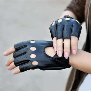 Mouse over image to zoom Women-Leather-Driving-Gloves-Half-Finger-Finger-Less-Te
