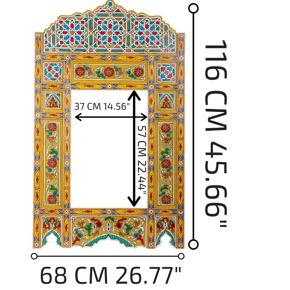 Set of 2 Painted Yellow hanging mirror frame, Moroccan Vintage farmhouse decor - Image 2 of 4