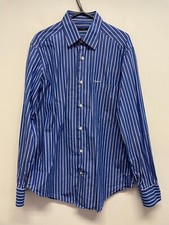 UNGARO MENS PURE COTTON LS SHIRT IN BLUE STRIPE SIZE M MINT S132 