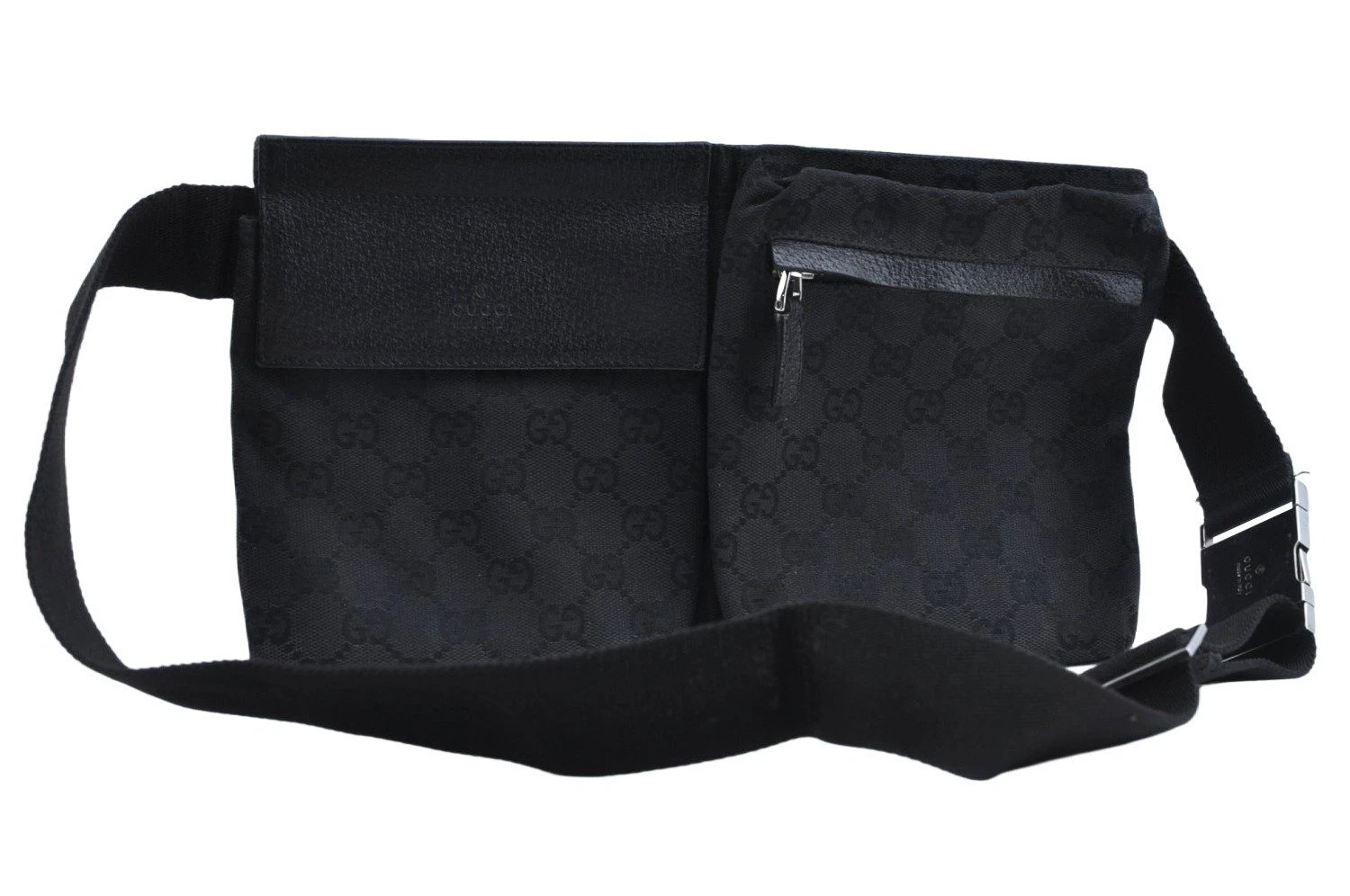 Authentique sac bandoulière GUCCI taille toile cuir noir 3290M