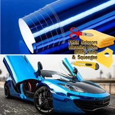 84" x 60" Blue Chrome Mirror Vinyl Film Wrap Sticker Decal Stretchable 7ft x 5ft