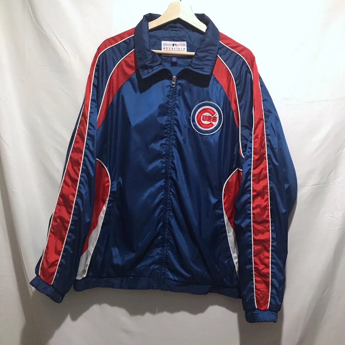 MLB Chicago Cubs Windbreaker Size Large Zip Up Blue Red Genuine