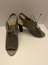 Sole Society Green Leather Open Toe Ankle Booties Sandals Heels Shoes  9.5