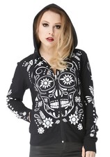 New Jawbreaker Women's Black "day Of The Dead" Sugar Skull Hoodie Jacket