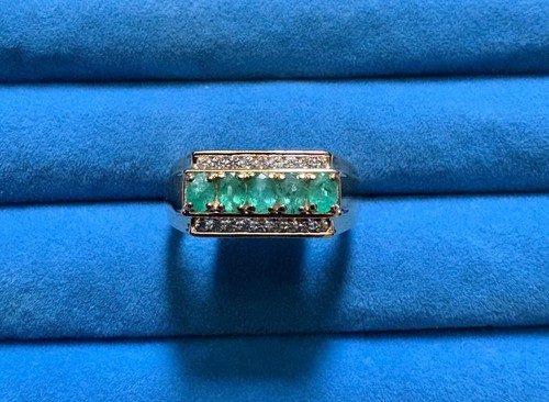 Kagem sambischer Smaragd, weißer Zirkon Herrenring - Größe 11 (1,25 ctw.)