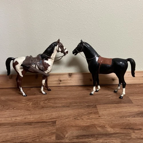 Lot of 2 Vintage Marx Johnny West Toy Horses With Accessories 13.5"