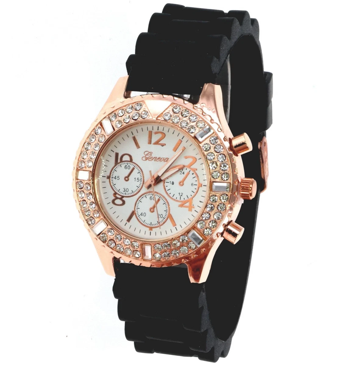 Lot of 3 Geneva Women\'s Quartz Watches Pink Orange Beige Leather Bands Geneva Silicone Rubber Band Wristwatches for sale | eBay main image 4