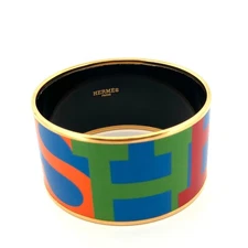 HERMES Enamel Bangle Bracelet Multi-color Logo TGM Authentic