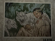 Printed needlepoint Tapestry Canvas Only 48x60 Cm d492 Gobelin L White Wolfs