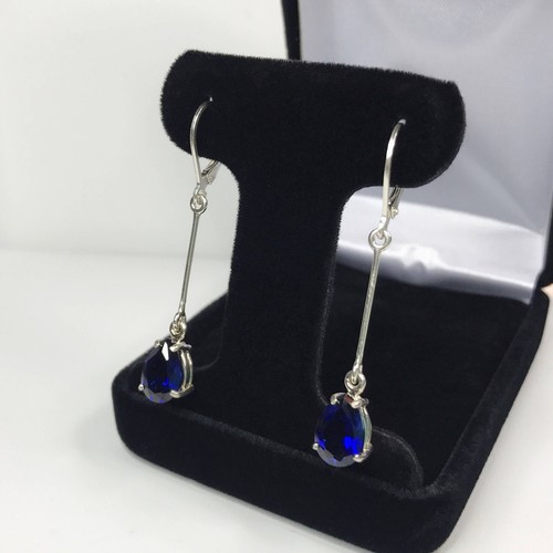 Beautiful 2" 6ctw Sapphire Earrings in Sterling Silver - Picture 4 of 6
