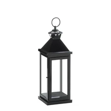 Medium Glossy Classic Black Lantern Iron & Glass Home Decorative Light