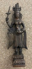 Cambogia Devata O Apsara Stilizzato Bronzo Di Stile Khmer Angkor Wat Xxe