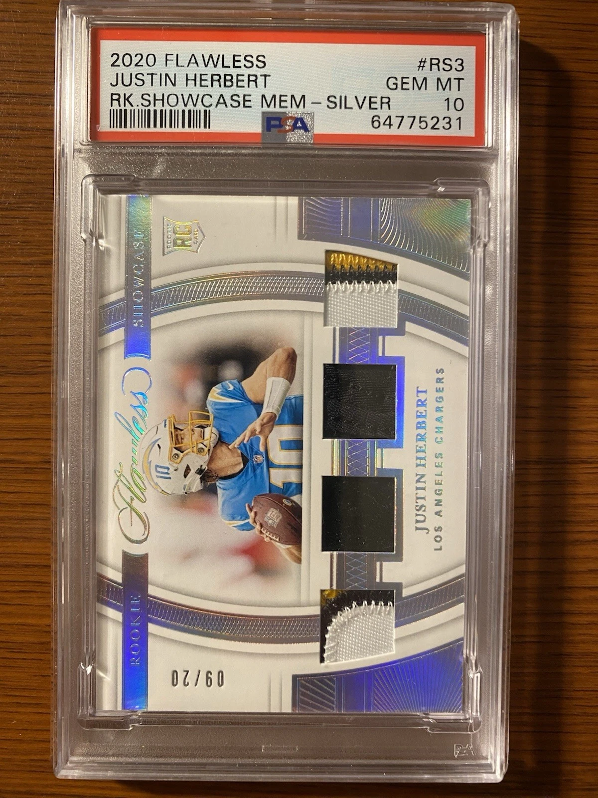 Justin Herbert Panini Flawless Rookie Showcase Memorabilia #RS3 Silver