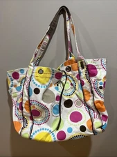 Thirty One Large Canvas Tote Travel Bag Medallion Citrus Circle Dot Weekender