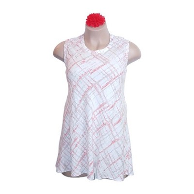 Jones NY Linen Blend Women Tunic Tank Top 2X Ivory Painted Plaid Coastal Resort