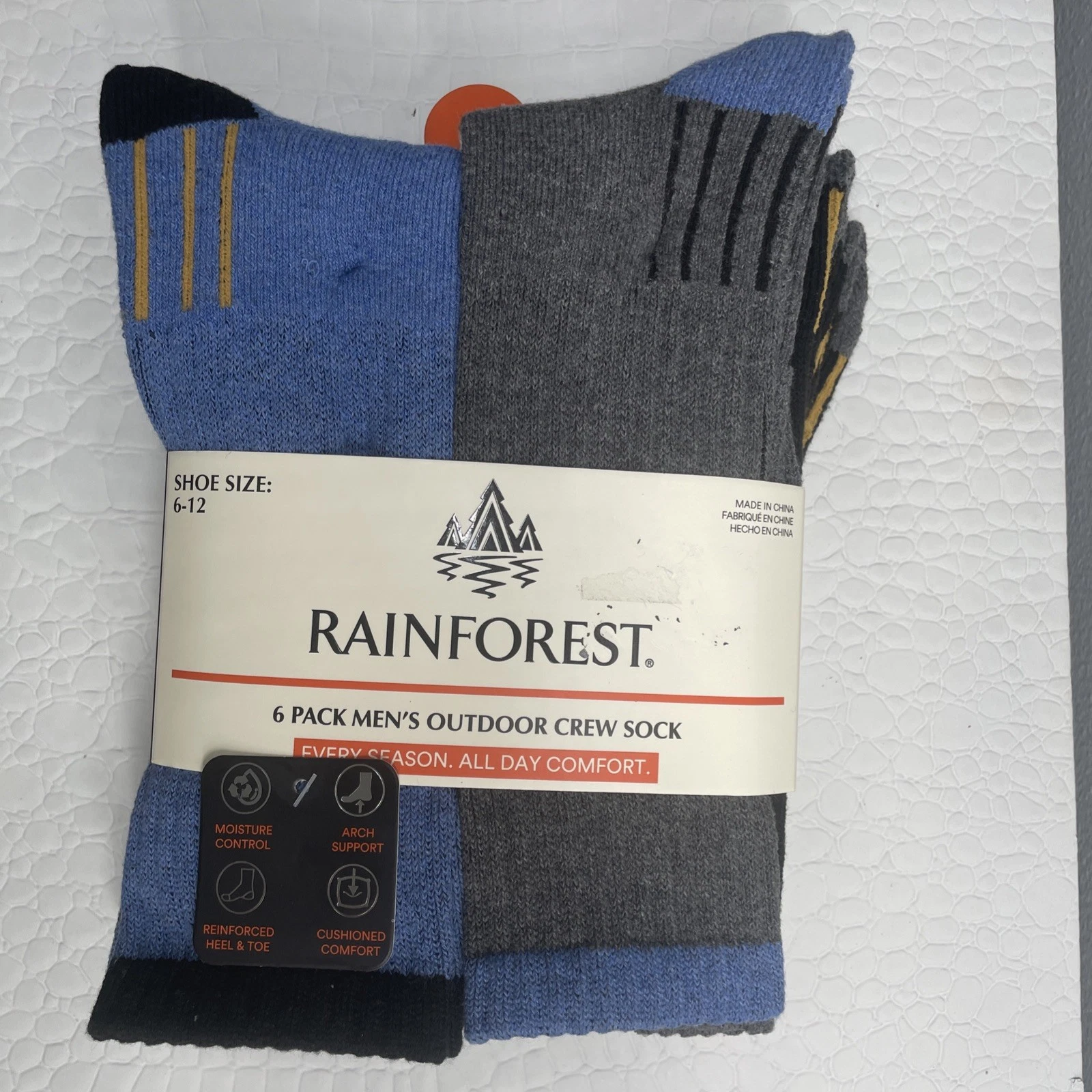Rainforest 6 Pack Outdoor Crew Sock Style: RF01A9329 Color Navy - S.Size 6 - 12.
