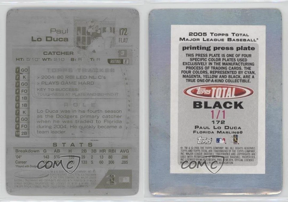 2005 Topps Total Printing Plate Black Back 1/1 Paul Lo Duca #172 2h1 - Image 3 of 3