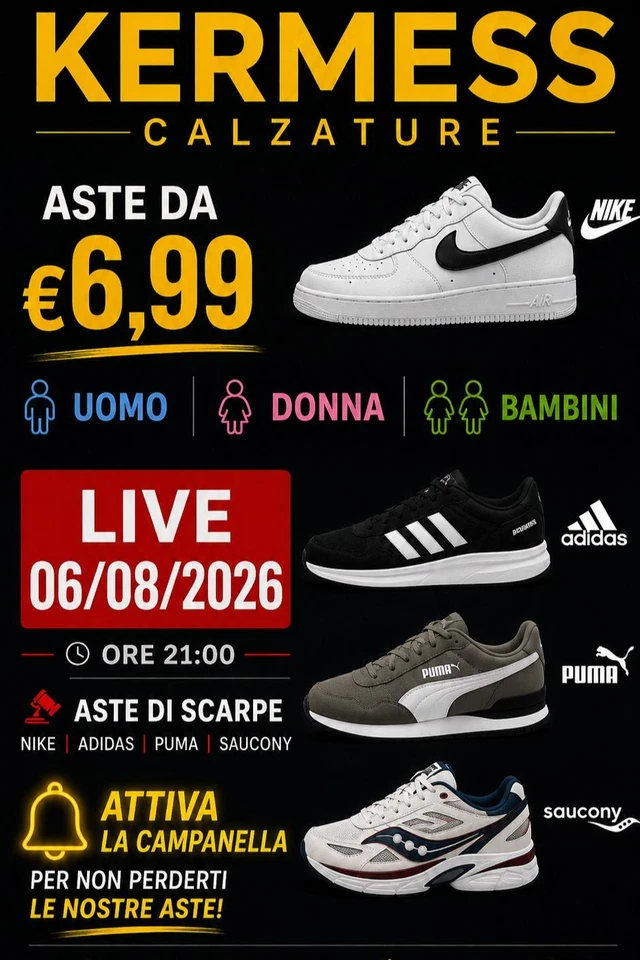 LIVE KERMESS ASTE DA € 6,99 SOTTOCOSTO E SCONTI ABBIGLIAMENTO E SNEAKERS