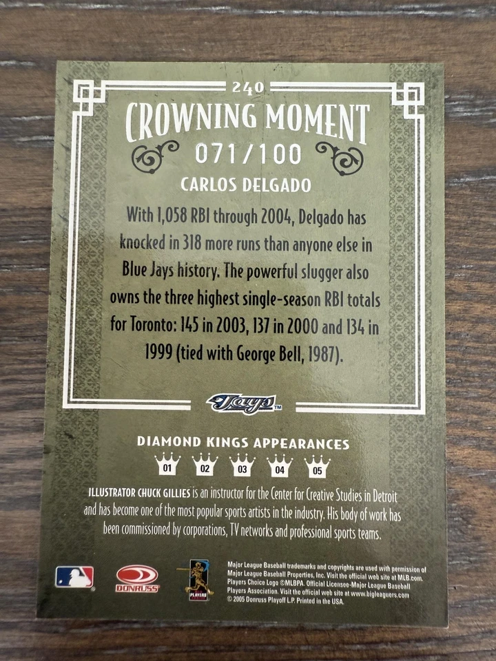 2005 Donruss Diamond Kings #240 Carlos Delgado Framed Blue #/100 - Image 2 of 2