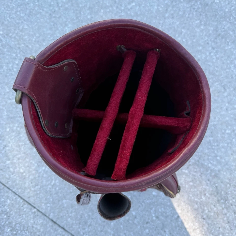 Vintage Hot-Z Leather/canvas Golf Bag Burgundy and Paisley USA Made 6-way  - Image 3 of 4