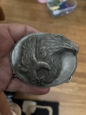 Vintage 1990 Siskiyou The Eagle & Hawk Pewter Belt Buckle Made in USA Birds