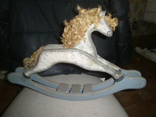 Rocking Horse Folk Art Antique Primative Home Made Twine Hair 14 x 23 inch OOAK
