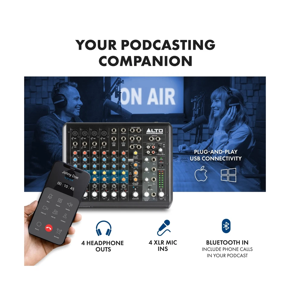 Alto TrueMix 800FX Audio Mixer with 4 XLR Mic Ins, USB Audio Interface and Bl... - Image 4 of 4