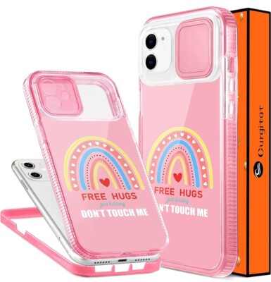 Gurgitat Funny Cute Case for iPhone Boho Rainbow Pink Heart Girls  Cases