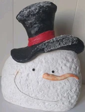 Snowman Head Paper Mache Lg Winter Home Decor 15" Transpac Fake Snow Black Hat