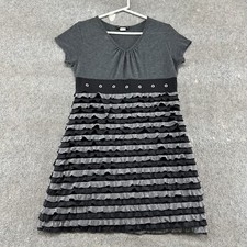VINTAGE Janeric Dress Womens M Grey Tiered Ruffle Striped Midi A-Line Dress Y2K