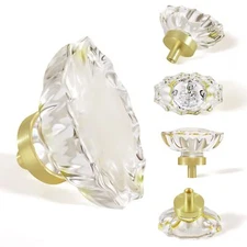 Satin Brass Glass Cabinet KnobsClear Drawer Pulls and KnobsGold Cabinet Knobs...