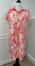 Old Navy Women's Button Front Shift Dress Sz Medium Tall Linen Blend Palm Print