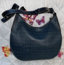 LAUREN Ralph Lauren Plaid Navy/Hunter Green Coated/Leather Shoulder Bag Purse