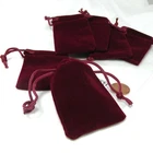 2 Small 2 3/4" Soft Velvet Dark Burgundy Red Jewelry Drawstring Gift Pouches