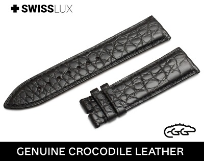 Crocodile Alligator Leather For LONGINES Watch Black Strap Band