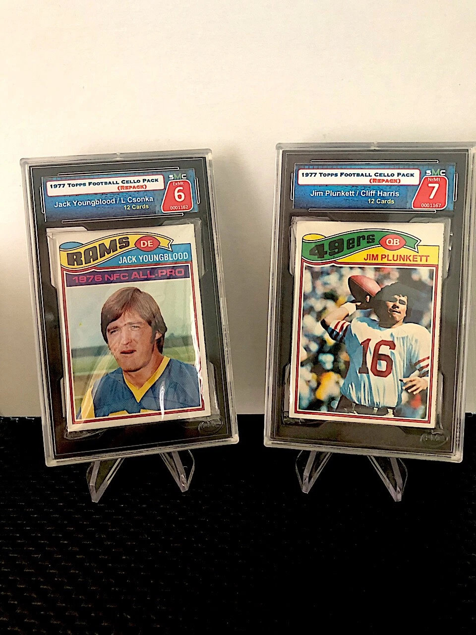 1977 TOPPS FOOTBALL CELLO PACK SMC 6 EX-MT  JACK YOUNGBLOOD-LARRY CSONKA  #1162
