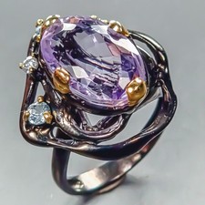Handmade 11 ct Natural Amethyst Ring 925 Sterling Silver Size 8.5 /R443111