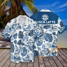 Busch Light Tropical Flower Hawaaiian Shirt Casual Tropical Short Sleeve Button